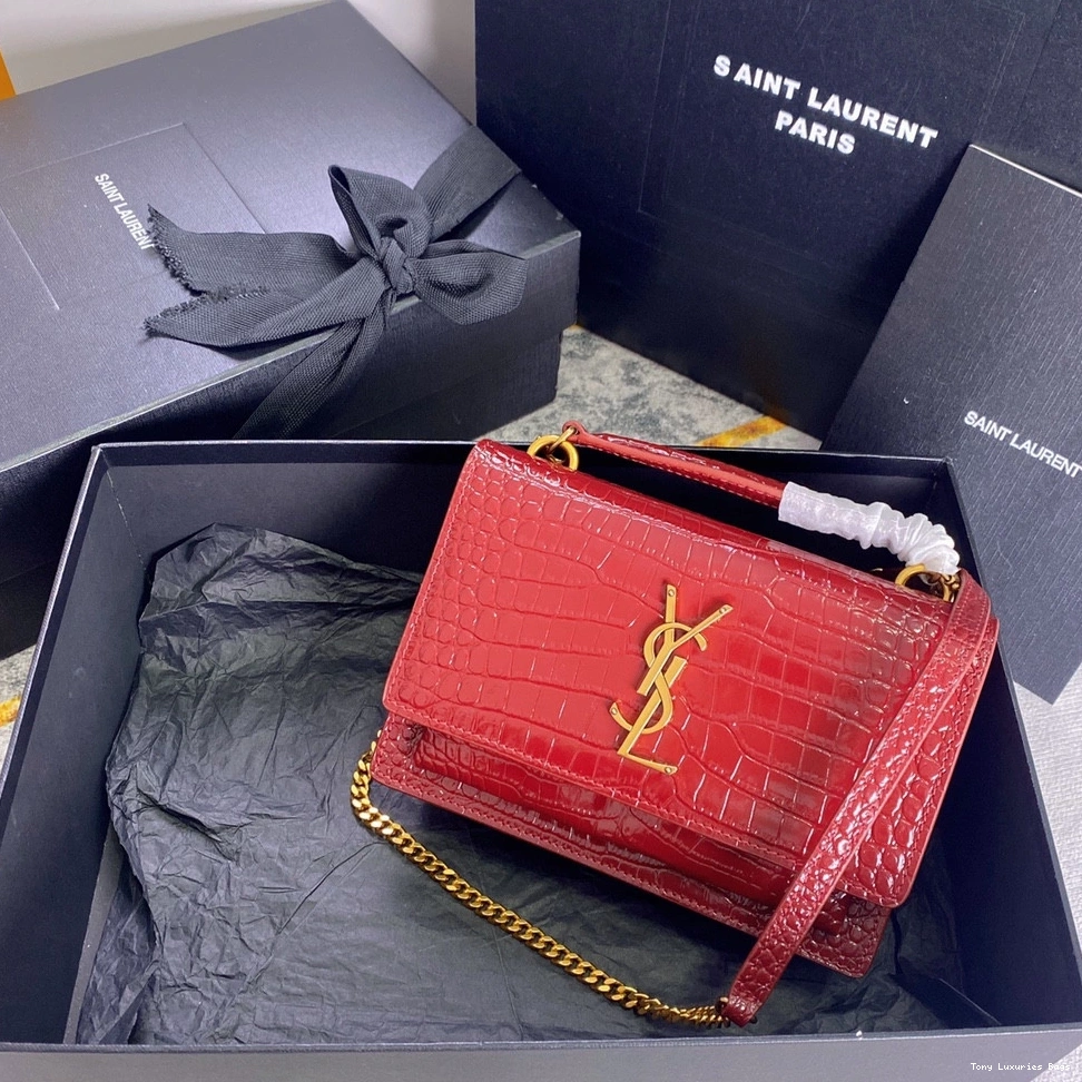 Tony Luxuries IN SHINY SUNSET LEATHER YSL CROCODILE-EMBOSSED 0716